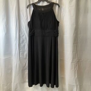 Black Label Evan Picone LBD Women Sz 16 Black Dress A-Line Midi Pleated Halter